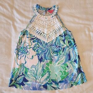 Lilly Pulitzer Dawn Tank Top Womens XS Multi Party Thyme Crochet Coastal Beach